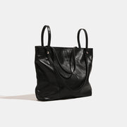 Black Soft Leather Textured Korean Style Shoulder Bag