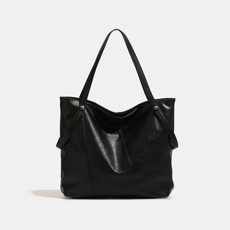 Black Soft Leather Textured Korean Style Shoulder Bag