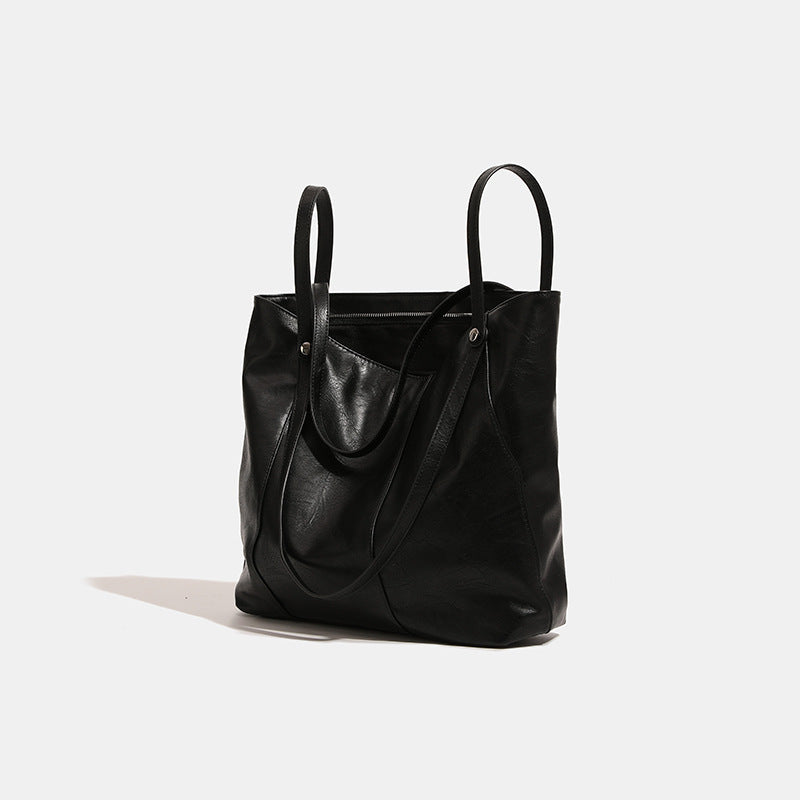 Black Soft Leather Textured Korean Style Shoulder Bag