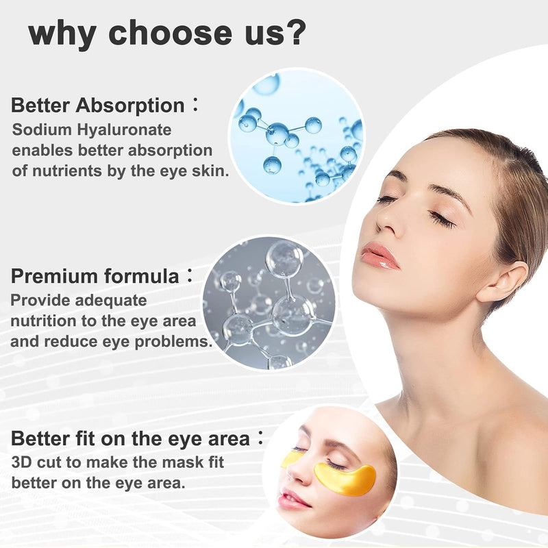 24K Gold Gel Collagen Eye Pads, Crystal Collagen Under Eye Mask for Moisturizing