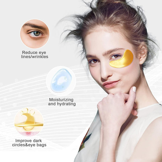 24K Gold Gel Collagen Eye Pads, Crystal Collagen Under Eye Mask for Moisturizing