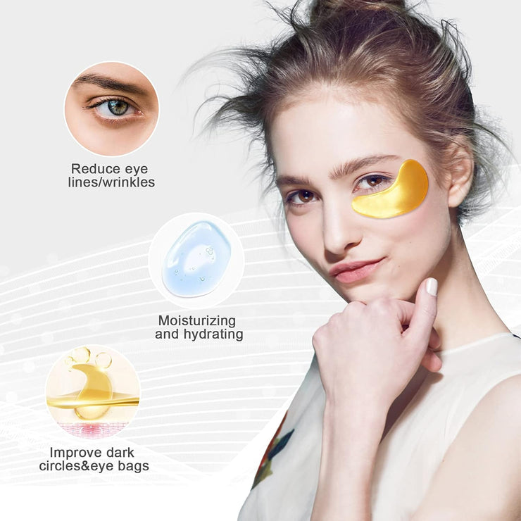 24K Gold Gel Collagen Eye Pads, Crystal Collagen Under Eye Mask for Moisturizing