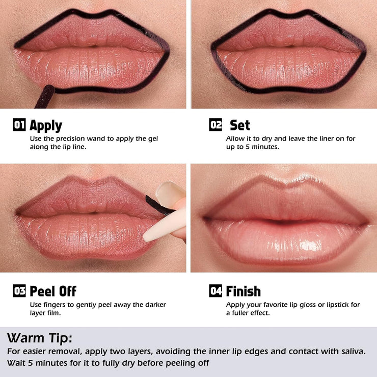 KIMUSE Peel Off Lip Liner Stain, Long Lasting Lip Tint Stain Peel Off, Waterproof, Transfer Proof,