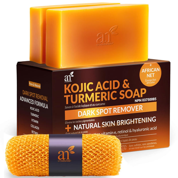 Kojic Acid Brightening Soap + African Exfoliating Net – Fade Dark Spots, Acne Scars & Uneven Skin Tone