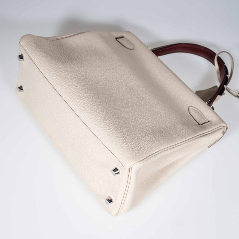 Hermès Kelly 28 Retourne au Galop Craie, Rouge H, Fauve and Black Togo Palladium Hardware
