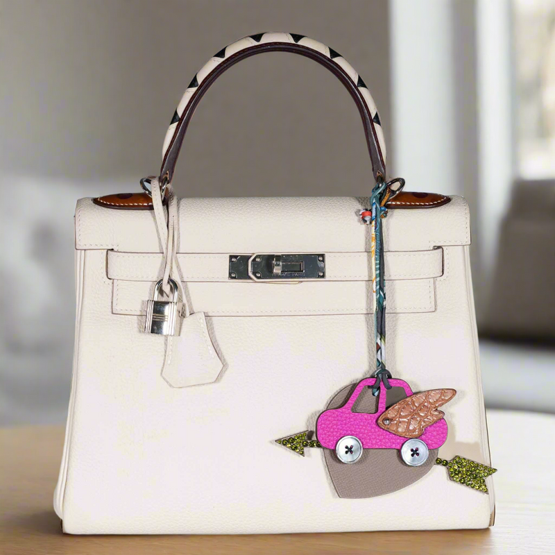 Hermès Kelly 28 Retourne au Galop Craie, Rouge H, Fauve and Black Togo Palladium Hardware