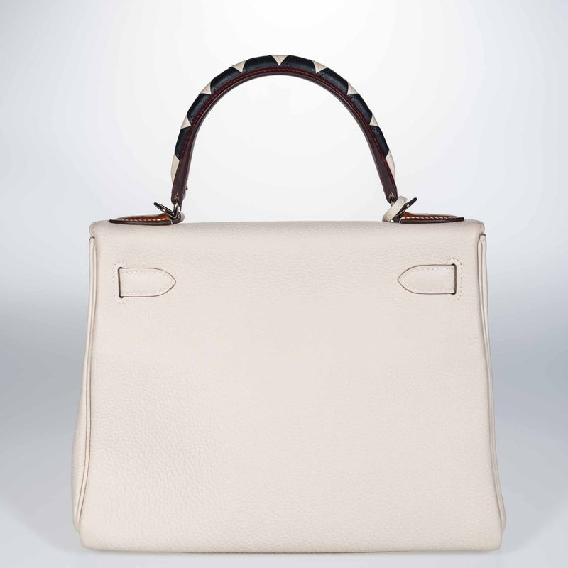 Hermès Kelly 28 Retourne au Galop Craie, Rouge H, Fauve and Black Togo Palladium Hardware