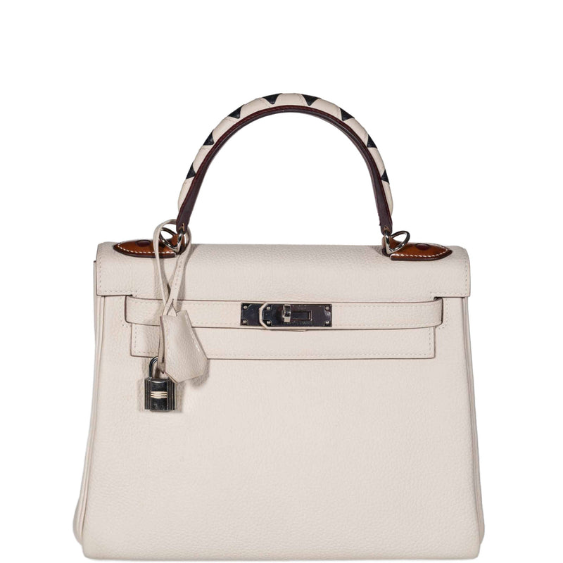 Hermès Kelly 28 Retourne au Galop Craie, Rouge H, Fauve and Black Togo Palladium Hardware